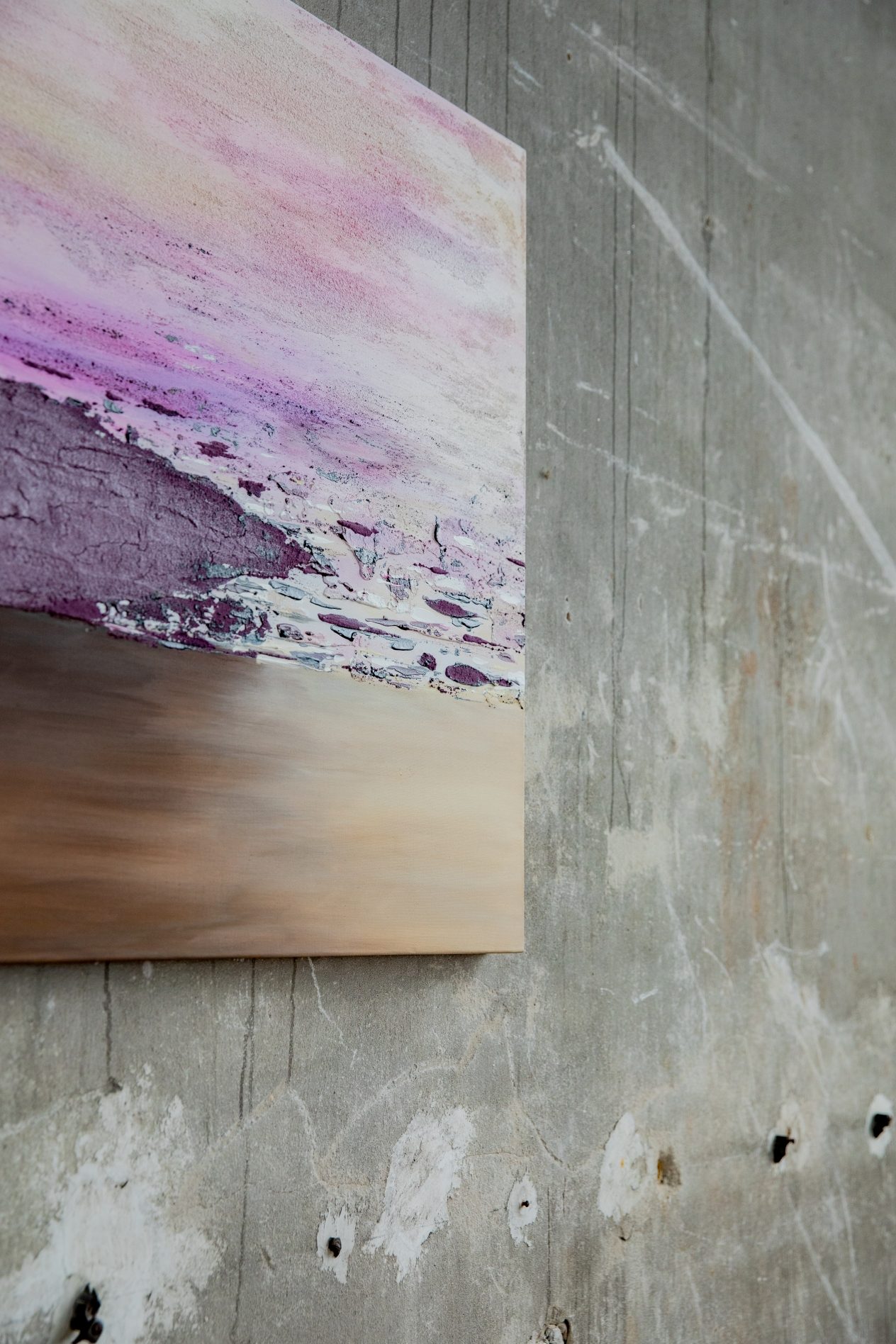 Spachtelbild „Abendstimmung“ in Rosa- und Violetttönen als Wandbild