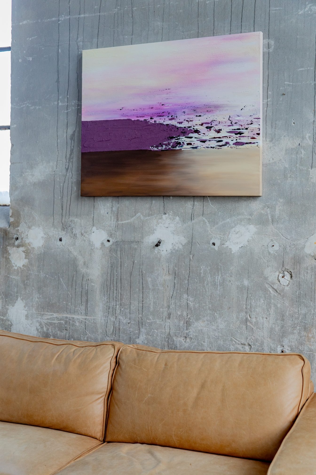 Spachtelbild „Abendstimmung“ in Rosa- und Violetttönen, 80 × 100 cm